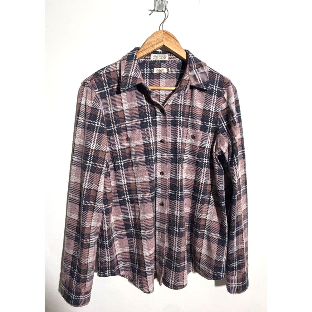 Faherty Legend Sweater Shirt Womens Medium Pink Mulberry Blues Plaid Flannel